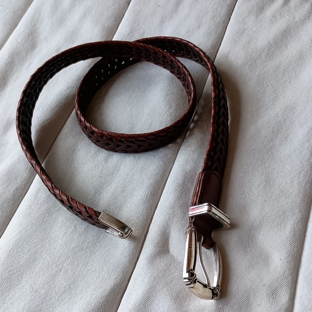 Vintage Fossil Elegant Brown Braided Leather Belt_med